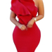 Trendy Boat Neck One Shoulder Sleeveless Falbala Design Red Healthy Fabric Sheath Knee Length Dress