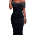 Trendy Dew Shoulder Black Cotton Sheath Knee Length Dress (Without Accessories)