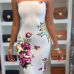 Trendy Dew Shoulder Floral Print White Milk Fiber Sheath Knee Length Dress(Without Choker)