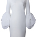 Trendy Horn Sleeves White Cotton Blend Sheath Knee Length Dress