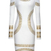 Trendy O Neck Long Sleeves Bronzing Print White Cotton Blend Sheath Mini Dress