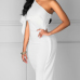 Trendy One Shoulder Asymmetrical White Cotton Blend Sheath Mid Calf Dress