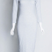 Trendy Round Collar Long Sleeves Grey Polyester Sheath Knee Length Dress