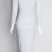 Trendy Round Collar Long Sleeves Grey Polyester Sheath Knee Length Dress