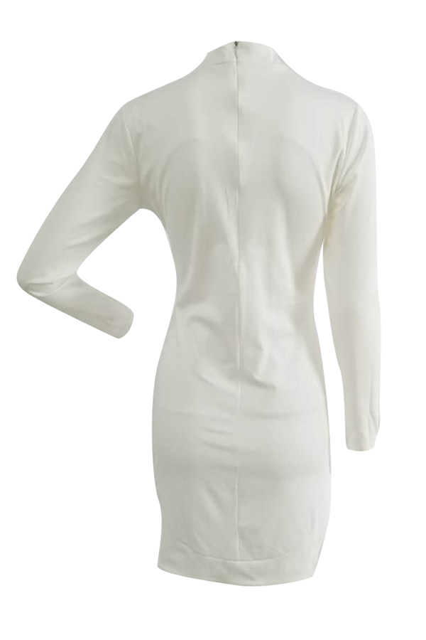 Trendy Round Neck Long Sleeves Hollow-out White Healthy Fabric Sheath Mini Dress