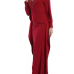 Trendy Round Neck Long Sleeves Hollow-out Wine Red Cotton Blend Sheath Ankle Length Dress