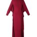 Trendy Round Neck Long Sleeves Hollow-out Wine Red Cotton Blend Sheath Ankle Length Dress