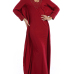 Trendy Round Neck Long Sleeves Hollow-out Wine Red Cotton Blend Sheath Ankle Length Dress