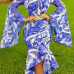 Trendy Round Neck Long Sleeves Printed Asymmetrical Milk Fiber Ankle Length Dress(Without Belt)