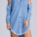 Trendy Turndown Collar Long Sleeves Asymmetrical Blue Denim A Line Mini Dress