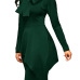 Trendy Turtleneck Bow-Tie Design Green Polyester Sheath Knee Length Dress