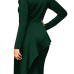 Trendy Turtleneck Bow-Tie Design Green Polyester Sheath Knee Length Dress