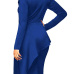 Trendy Turtleneck Bow-Tie Design Navy Blue Polyester Sheath Knee Length Dress