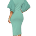 Trendy V Neck Half Sleeves Bow-tie Decoration Green Cotton Sheath Knee Length Dress