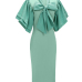 Trendy V Neck Half Sleeves Bow-tie Decoration Green Cotton Sheath Knee Length Dress