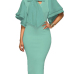 Trendy V Neck Half Sleeves Bow-tie Decoration Green Cotton Sheath Knee Length Dress