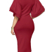 Trendy V Neck Half Sleeves Bow-tie Decoration Red Cotton Sheath Knee Length Dress