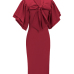 Trendy V Neck Half Sleeves Bow-tie Decoration Red Cotton Sheath Knee Length Dress