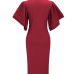 Trendy V Neck Half Sleeves Bow-tie Decoration Red Cotton Sheath Knee Length Dress