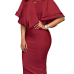 Trendy V Neck Half Sleeves Bow-tie Decoration Red Cotton Sheath Knee Length Dress