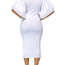 Trendy V Neck Half Sleeves Bow-tie Decoration White Cotton Sheath Knee Length Dress