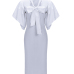 Trendy V Neck Half Sleeves Bow-tie Decoration White Cotton Sheath Knee Length Dress