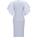 Trendy V Neck Half Sleeves Bow-tie Decoration White Cotton Sheath Knee Length Dress