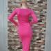 Trendy V Neck Long Sleeves Front Split Rose Red Cotton Blend Sheath Knee Length Women Dress