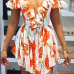 Trendy V Neck Spaghetti Strap Short Sleeves Printed Backless Mini Dress