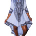 Trendy V Neck Three Quarter Sleeves Printed Asymmetrical White Milk Fiber Ankle Length Dress