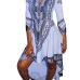 Trendy V Neck Three Quarter Sleeves Printed Asymmetrical White Milk Fiber Ankle Length Dress