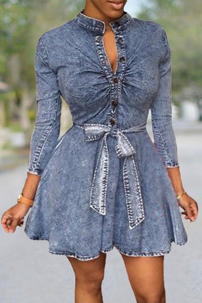 Women Sexy Long Sleeve Bodycon Club Denim Jean Mini Dress