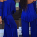  Casual Strapless Fold Design Blue Polyester One-piece Jumpsuits