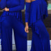  Casual Strapless Fold Design Blue Polyester One-piece Jumpsuits