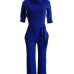  Chic Turtleneck Half Sleeves Blue Polyester One-piece Jumpsuits(With Belt)