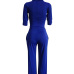  Chic Turtleneck Half Sleeves Blue Polyester One-piece Jumpsuits(With Belt)