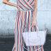  Color Striped Wide Leg Romper