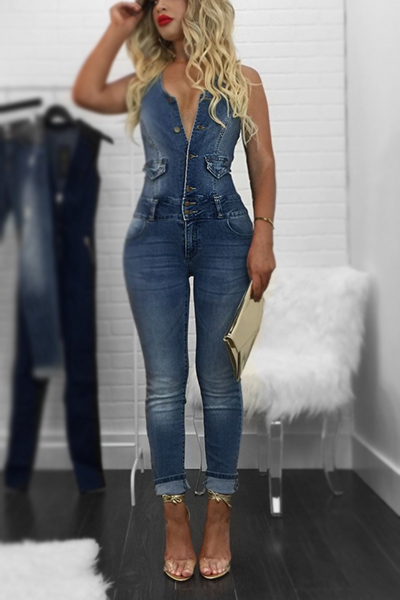  Denim Solid Regular Jumpsuits