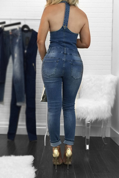  Denim Solid Regular Jumpsuits