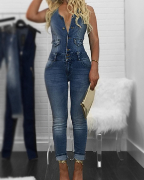  Denim Solid Regular Jumpsuits