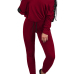  Euramerican Bateau Neck Lace-up Wine Red Polyester One-piece Jumpsuits