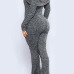  Euramerican Bateau Neck Trumpet Design Grey Cotton Blends One-piece Jumpsuits