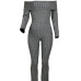  Euramerican Bateau Neck Trumpet Design Grey Cotton Blends One-piece Jumpsuits