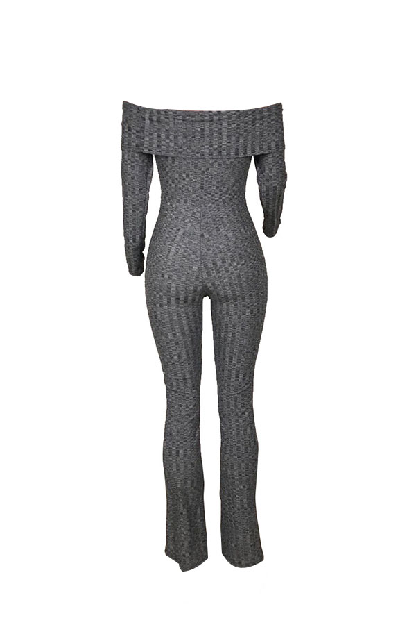  Euramerican Bateau Neck Trumpet Design Grey Cotton Blends One-piece Jumpsuits