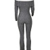  Euramerican Bateau Neck Trumpet Design Grey Cotton Blends One-piece Jumpsuits