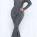  Euramerican Bateau Neck Trumpet Design Grey Cotton Blends One-piece Jumpsuits