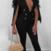  Euramerican Deep V Neck Cloak Design Black Polyester One-piece Jumpsuits