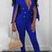  Euramerican Deep V Neck Cloak Design Blue Polyester One-piece Jumpsuits