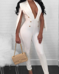  Euramerican Deep V Neck Cloak Design White Polyester One-piece Jumpsuits