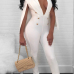  Euramerican Deep V Neck Cloak Design White Polyester One-piece Jumpsuits